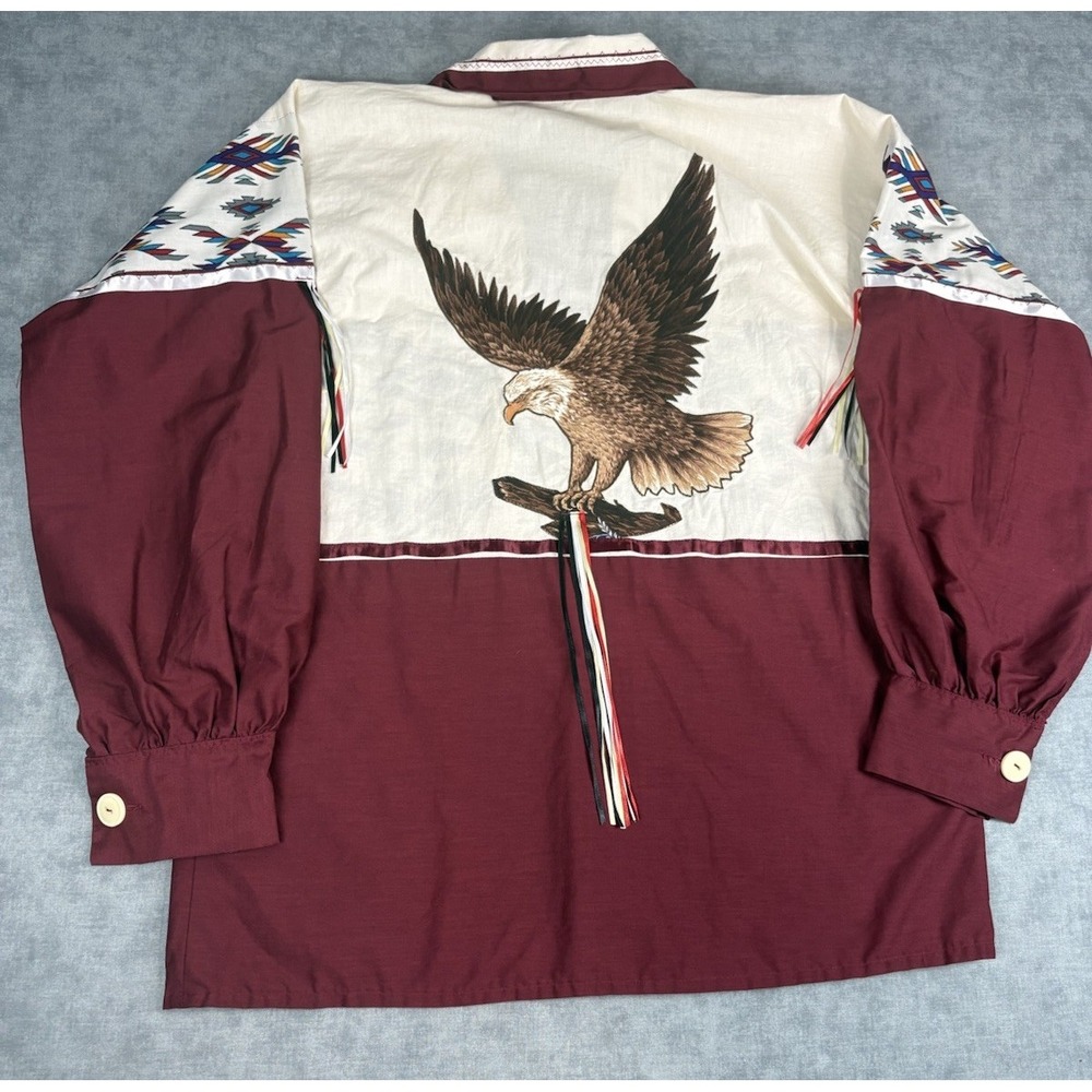 Vintage Carol Durham Southwestern Eagle Shirt L Aztec Tassel Fringe